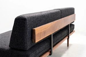 Sofá Cama de Dos Plazas de Estilo Moderno con Respaldo Dividido, Tapicería de Tela, Patas de Madera, Diseño sin Brazos para Sala de Estar - Product Image 3