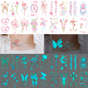 Ultimo 105x60MM adesivi di bellezza del <span class=keywords><strong>tatuaggio</strong></span> incandescente nel buio farfalla fiori luminosi tatuaggi temporanei per donne ragazze - Product Image 1