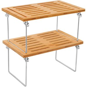 Wholesale bamboo drain <b>rack</b>, stackable double-layer desktop storage <b>rack</b>, multi-functional easy-to-store folding drain <b>rack</b> - Product Image 1