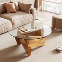 Table basse moderne en verre durable avec pieds robustes en MDF, meubles de salon pour la maison ou le bureau