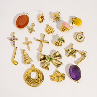 Breloques en acier inoxydable plaqué PVD, motifs crucifix, étoile, champignon, nœud papillon, strass et pendentifs sapin de Noël, fournitures pour la fabrication de bijoux