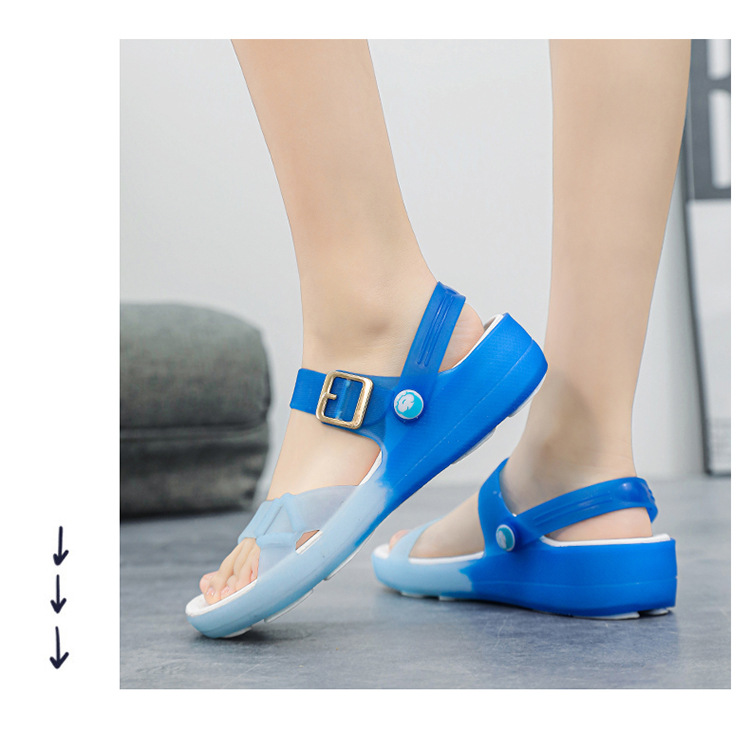2023 Colorful Jelly Shoes Mid-heel Flat Beach Shoes Soft Plastic Sandals Women's Garden Shoes