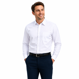 เสื้อเชิ้ตผู้ชายสไตล์วินเทจสีขาวทรงเข้ารูปไม่ต้องรีด เหมาะสำหรับงานธุรกิจ อสังหาริมทรัพย์ ธนาคาร ขนาด XL สำหรับใส่ทำงานในช่วงฤดูร้อน - Product Image 1