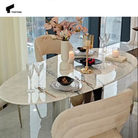 Tostone Table à manger ovale en marbre poli pour alto Calacatta naturel à la mode pour le design d'intérieur d'hôtel de salon