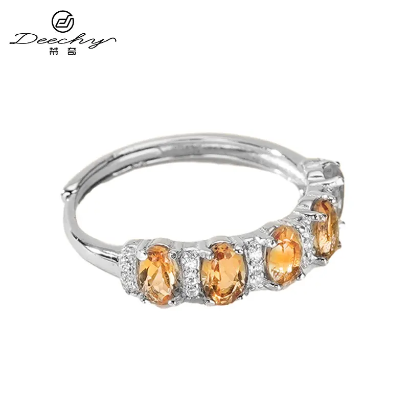 Deechy batu permata wanita, perhiasan cincin kristal citrine berlapis emas 925 Sterling silver zircon cincin citrine alami