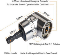 Perceuse à angle droit, tournevis électrique à extension d'angle multifonction en acier droit à 105 degrés avec entraînement de 1/4 "6mm