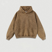 Hoodie cuci asam uniseks Vintage OEM kustom dengan Streetwear bordir desain Cut-Out Hoodie kosong untuk pria cetakan kustom
