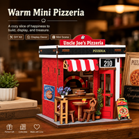 Kit de maison miniature en bois 3D à assembler soi-même, modèle de pizzeria, diorama de rue, jouet artisanal, décoration pour la maison ou le bureau