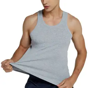 Gran oferta camiseta sin mangas de fitness en blanco con tirantes transpirables de algodón acanalado para hombres