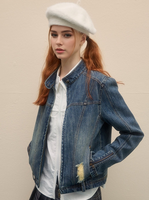 Nouvelle mode col montant Vintage Denim lavé Do vieux matelassé poignets Zip Design Street Bomber veste femmes veste courte