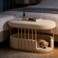 Lit de luxe pour chien en bouclette, table de chevet multifonctionnelle, maison pour chat à structure métallique, coussin d'intérieur pour chiot, mobilier
