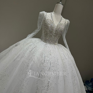 Vestido de Novia de Tul Blanco Brillante Lscm87, con Cuentas de Cristal, Manga Larga, Cuello Ilusión, Estilo Princesa, Vestido de Novia Jancember - Product Image 3