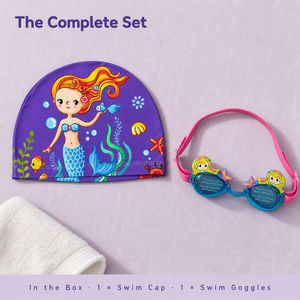 Set de <span class=keywords><strong>Gorro</strong></span> y Gafas de Natación de Sirena para Niños, Correa de Silicona Suave, Ajuste Delicado y Ajustable, Lentes Translúcidas, Amigables con la Piel, para Diversión en la <span class=keywords><strong>Piscina</strong></span> - Product Image 2