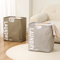 Panier à Linge Pliable en Polyester et Coton avec Poignée en Bois