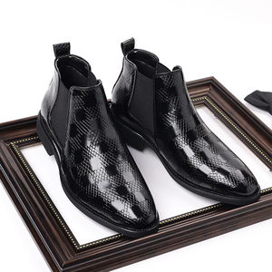 Bottes d'hiver pour la vie quotidienne et les fêtes, taille 46, bottes en cuir pour hommes, style Chelsea, avec doublure en polaire chaude, bottes de luxe - Product Image 4