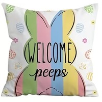 Housse de coussin courte en peluche avec fermeture éclair, motif lapin mignon bleu rose, design moderne pour intérieur, collection Pâques