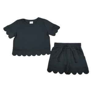 GSSO3172 RTS ชุดเสื้อผ้าเด็กแขนสั้นพิมพ์ลายสีดำสีพื้นสำหรับฤดูร้อน - Product Image 1