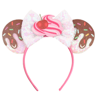 Serre-tête unisexe oreilles de souris crème glacée avec nœud à sequins, accessoires capillaires mignons pour filles, usage quotidien, cadeaux d'anniversaire pour enfants