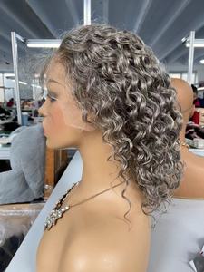 Parrucche a Bob corta con chiusura 5x5 in pizzo con sale e pepe Color grigio argento parrucche per <span class=keywords><strong>capelli</strong></span> umani - Product Image 2