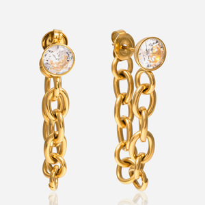 Pendientes colgantes de acero inoxidable con cadena de oro, borla y circonita engastada - Product Image 1