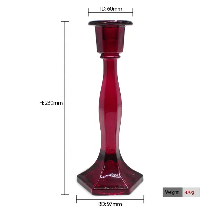 FENGJUN atacado tamanho personalizado mesa de vidro vermelho pilar de cristal castiçal outros castiçais lanternas e potes de velas
