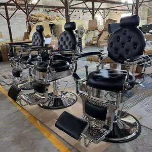 Chaise de barbier robuste, style ancien, couleur argent, prête à être expédiée, chaise de salon, chaise royale, capacité de charge 400 kg - Product Image 3