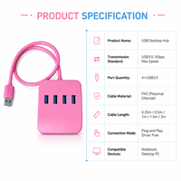 Hub USB 3.0 4 ports haute vitesse 5 Gbps, matériau ABS, câble de 0,25 m à 2 m, rose élégant, répartiteur multiport pour ordinateur portable et de bureau, en stock