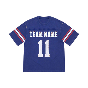 Camiseta de Fútbol Personalizada con Logotipo para Hombre, con Pedrería, de Algodón, Vintage, con Rayas en las Mangas, Número, Corte Holgado, Transpirable, Estilo Urbano - Product Image 1