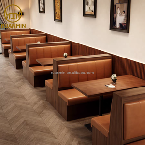 PU Leder Booth Brown Restaurant Stühle Retro und warme Ess atmosphäre Holz kabine Sofa Tisch Eisens tühle - Product Image 5