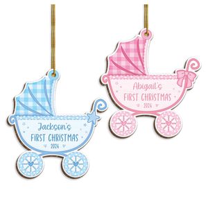 Ornement de landau en bois personnalisable Décorations de <span class=keywords><strong>Noël</strong></span> pour les nouvelles mamans et les nouveaux papas avec garçons et filles - Product Image 6