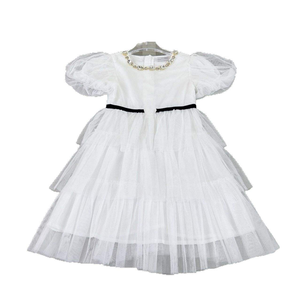 Abito da ballo in chiffon da <span class=keywords><strong>bambina</strong></span> di design con gonna a strati in rete con strass, maniche a sbuffo estive e stampa leopardata - Product Image 6