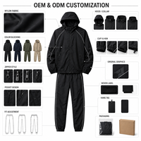 Ensemble de survêtement léger en nylon pour homme, coupe-vent à capuche, veste active zippée et pantalon de survêtement avec passepoil contrastant, vente en gros