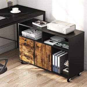 Tủ hồ sơ gỗ, Tủ hồ sơ di động Tủ hồ sơ bên 2 ngăn kéo cho thư, pháp lý, kích thước A4 với kệ lưu trữ mở - Product Image 6