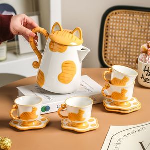 Cute cat ceramic tea <b>set</b> porcelain cup and saucer cartoon tea gift <b>set</b> for women - Product Image 3