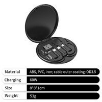 Vente en gros d'ensemble de câbles de chargement rond portable 5 en 1 USB 60w câble de données kit de stockage boîte avec logo
