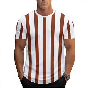 Maillot de football pour homme à rayures marron et blanches, manches courtes, col rond, respirant, polyester, coupe ajustée, vêtements de sport toutes saisons - Product Image 1