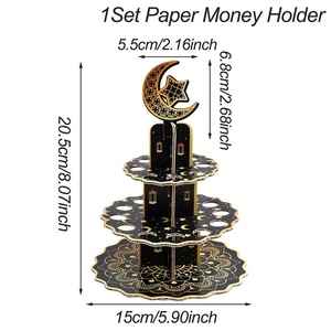 แท่นวางเงินอีดมูบาร็อค รูปพระจันทร์และดาวสีทอง หลายชั้น ทำจากกระดาษ สำหรับงานปาร์ตี้ ของขวัญเงินอิสลาม พร้อมลวดลายประณีต - Product Image 3