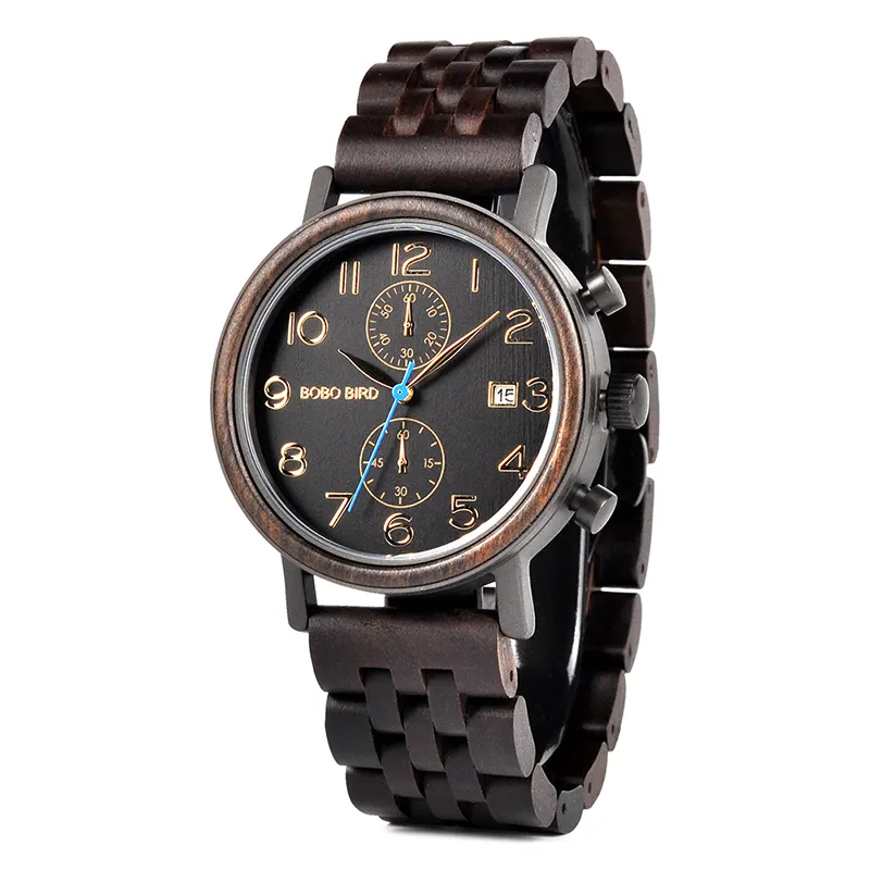 BOBO BIRD brand New Design mens watches Japanese quartz movement black wood watch wooden and metal case wristwatches