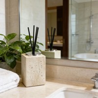 Bouteille diffuseur carrée en résine de travertin naturel avec couvercle en acier inoxydable, vide, pour huiles essentielles - Vente en gros
