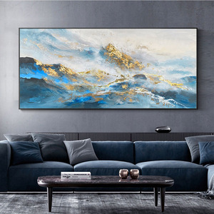 Decoración de Dormitorio, Hermosa <span class=keywords><strong>Pintura</strong></span> Acrílica Abstracta Moderna con Paisaje de Montañas Doradas Hecha a Mano - Product Image 4