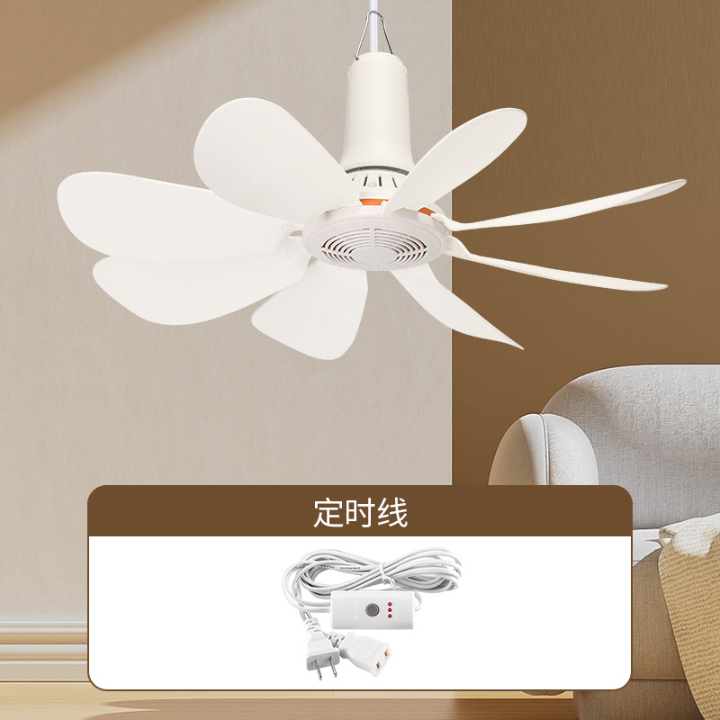Beige 8-blade ceiling fan upgraded with timer cable