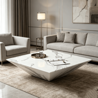 Table basse en marbre blanc irrégulier, sur mesure, sculptée, en pierre artificielle, moderne, de luxe, écologique, cannelée, pour hôtel