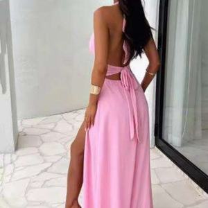 Vestido largo halter sin espalda 2025 para mujer, estilo streetwear de verano, sin mangas, con abertura alta, sexy, para fiesta o club - Product Image 3
