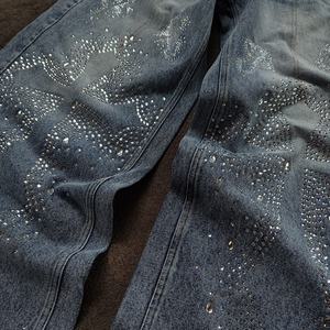 Pantalones Vaqueros Anchos de Mezclilla con Pedrería, Estilo Baggy, Lavado Vintage, Personalizados para Hombre - Product Image 5