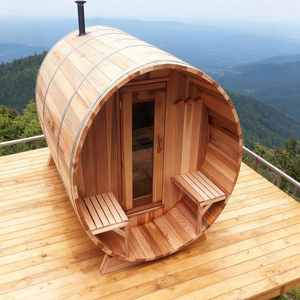 Nouvelle innovation : Sauna extérieur traditionnel en cèdre en forme de baril avec vue panoramique en verre - Product Image 5