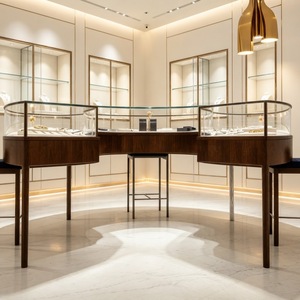 Bancone Espositivo per Gioielli in Legno Curvo con Vetro, Arredamento Completo per Negozi con Vetrina a Muro, Esposizione Gioielli per Centri Commerciali - Product Image 2