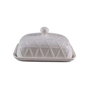Pot à beurre carré en grès émaillé bleu gaufré personnalisé avec couvercle, écologique - Product Image 4