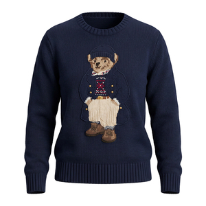 Pull jacquard personnalisé motif ours pour femme, tricot léger 7GG, style rétro, motif animal, mélange de laine pour le <span class=keywords><strong>printemps</strong></span> - Product Image 1