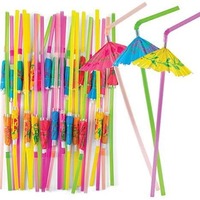 Estick Ensemble d'inserts pour gâteau transfrontalier, fluorescent, en forme de parapluie de fruits hawaïens en paille, motif nid d'abeille 3D et flamant rose