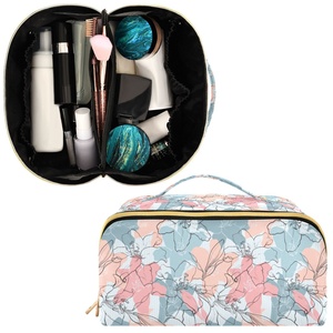 Pochette de maquillage personnalisée en microfibre avec fermeture éclair, imperméable, portable, pliable, grande, pour voyage, motif floral, sac cosmétique personnalisé avec logo - Product Image 2